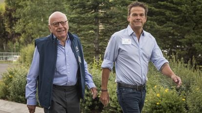 Rupert Murdoch and his son, Lachlan, at a 2018 technology and media conference in Sun Valley, Idaho.