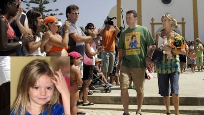 Gerry and Kate McCann in Praia da Luz, Portugal, shortly after reporting the disappearance of their daughter Madeleine (inset) in August 2007.