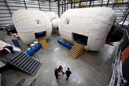 Former NASA Deputy Administrator, Lori Garver, tours the inflatable module at Bigelow Aerospace, Friday, Feb. 4, 2011, in Las Vegas.
