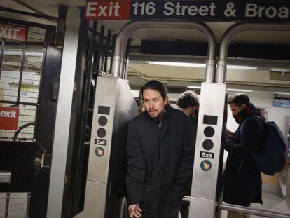 Podemos leader Pablo Iglesias in New York on Monday.