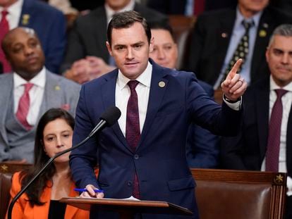 Rep. Mike Gallagher, R-Wis., nominates Rep. Kevin McCarthy, R-Calif., in the House chamber as the House meets for a second day to elect a speaker and convene the 118th Congress in Washington, Jan. 4, 2023.