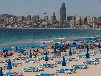 Benidorm beach in Valencia in July 2020.