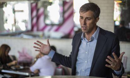 Beto O’Rourke, during the interview with EL PAÍS in the Kitchen 24 diner.