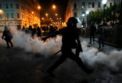 Police fire tear gas at supporters of ousted president Pedro Castillo on Sunday.