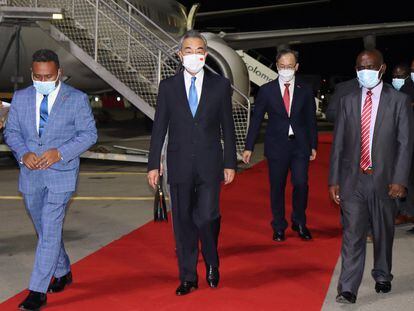 Chinese Foreign Minister Wang Yi upon his arrival in Honiara, the capital of the Solomon Islands on Wednesday.