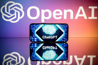 This photo taken on January 23, 2023, in Toulouse, southwestern France, shows screens displaying the logos of OpenAI and ChatGPT.