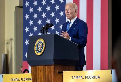 US President Joe Biden speaks during an event at the University of Tampa, Tampa, Florida, USA, 09 February 2023.