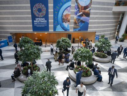 The atrium of the headquarters of the International Monetary Fund, in Washington.
