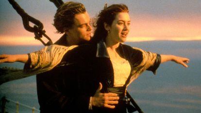 One of the most recognizable scenes from 'Titanic,' starring Leonardo DiCaprio and Kate Winslet.