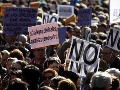 A protest against the abortion reform in Madrid in February.