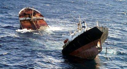 The Prestige oil tanker sinks in 2002.