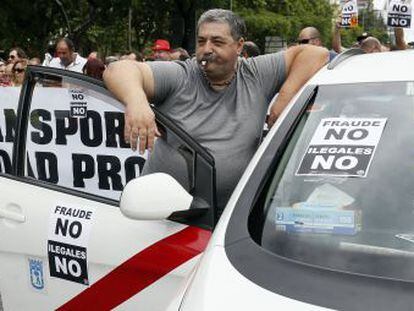 A protest by Madrid taxi drivers against Uber in July.