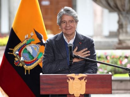 The president of Ecuador, Guillermo Lasso, during the announcement this Friday in Quito.