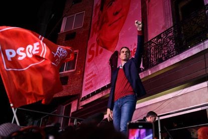 Pedro Sanchez celebrates in Madrid after winning the election.