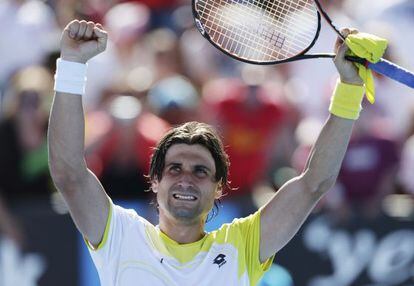David Ferrer celebrates his win over American Tim Smyczek in the second round of the Australian Open.