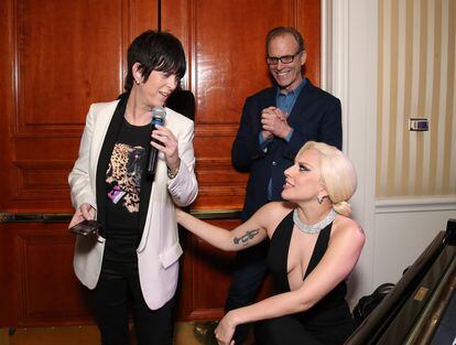 Diane Warren with Lady Gaga (with director Kirby Dick in the background) in Los Angeles in 2016.