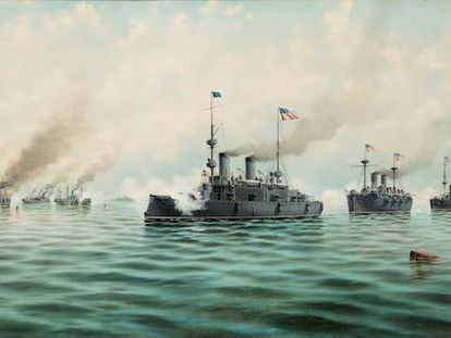 'Battle of Manilla Bay,' May 1, 1898 – a painting by Ildefonso Sanz Doménech, currently on display at the National Portrait Gallery, in Washington, DC