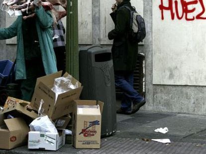 Garbage piles up in the district of Atocha in the center of Madrid as street cleaners go on indefinite strike to protest layoffs.