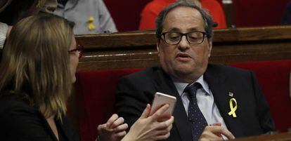 Quim Torra inside the Catalan parliament.