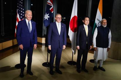 U.S. President Joe Biden with Australian Prime Minister Anthony Albanese; Japanese Prime Minister Fumio Kishida, and Indian Prime Minister Narendra Modi, at a Quad summit in Hiroshima, Japan, in May.
