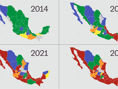 The rise of Morena (in red) in Mexico.