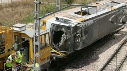 One of the train cars involved in the crash.