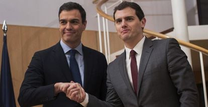 Pedro Sánchez and Albert Rivera in Congress on Wednesday.