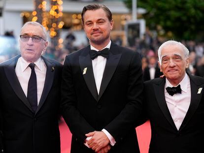 Robert De Niro, from left, Leonardo DiCaprio and director Martin Scorsese at the premiere of the film 'Killers of the Flower Moon' at the 76th international film festival, Cannes, southern France, Saturday, May 20, 2023.