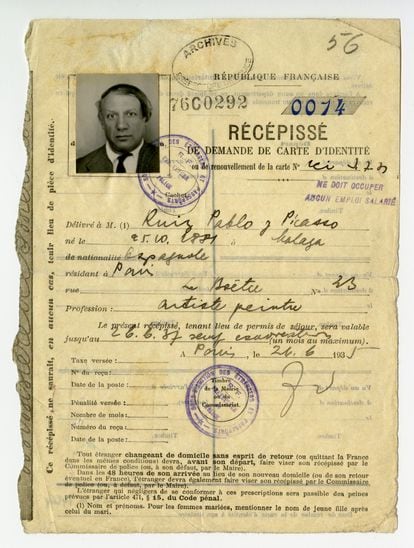 Pablo Picasso’s application for a French identity card, dated 1935.