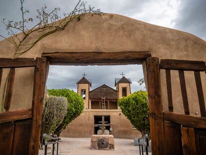 An exterior view of the Santuario de Chimayo, in Chimayo, New Mexico, Friday, April 14, 2023.
