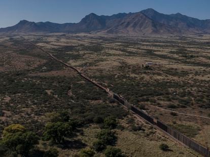 Aerial view of the border wall in southern Arizona’s Coronado National Memorial, 2020.