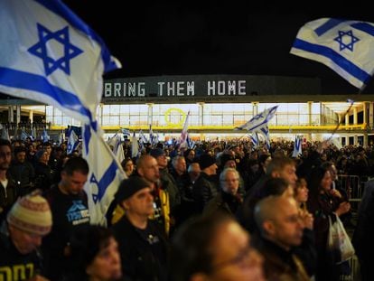 A demonstration to demand Israeli Prime Minister Benjamin Netanyahu bring back those kidnapped by Hamas, in Tel Aviv, February 3.