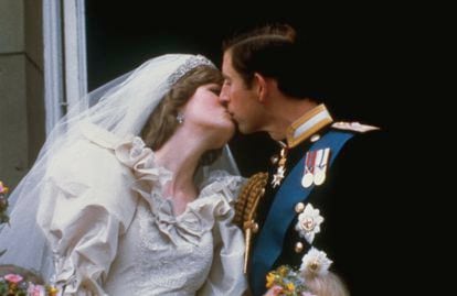 Prince Charles and Lady Diana Spencer during their appearance on the balcony of Buckingham Palace after their wedding ceremony.