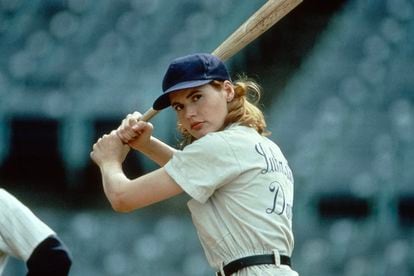 Geena Davis in a scene from Penny Marshall's 'A League of Their Own.'