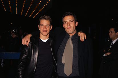 Matt Damon and Ben Affleck at the premiere of "Good Will Hunting" at the Ziegfeld Theater, 1997