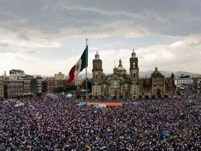 A march at Mexico City's central Zócalo square.