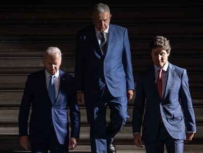 US President Joe Biden, Mexican President Andrés Manuel López Obrador and Canadian Prime Minister Justin Trudeau at the end of the summit.