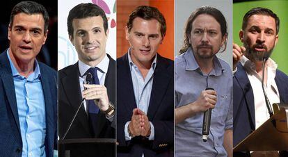 Pedro Sánchez, Pablo Casado, Albert Rivera, Pablo Iglesias and Santiago Abascal.