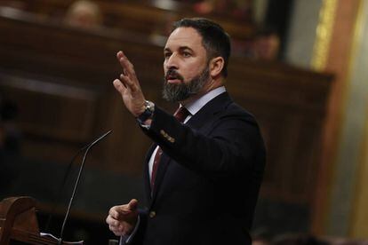 The Vox leader, Santiago Abascal, speaks ahead of the second round of the investiture vote on Tuesday. The far-right party is now the third-largest force in Congress following the repeat election of November.