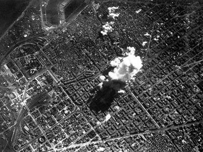 A view of the effect of Italian bombs during the Spanish Civil War.