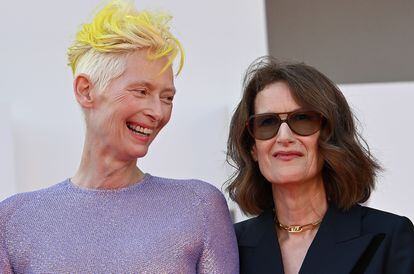 Joanna Hogg (right) and Tilda Swinton before the screening of 'The Eternal Daughter' in Venice.