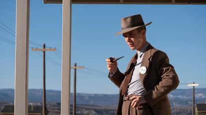 This image released by Universal Pictures shows Cillian Murphy in a scene from "Oppenheimer."