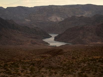 Water flows down the Colorado River downriver from Hoover Dam in northwest Arizona, on Aug. 14, 2022