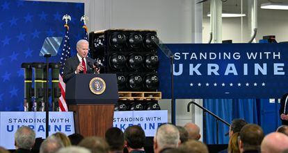 US President Joe Biden during a speech at a Lockheed Martin facility in Troy (Alabama) that manufactures weapons in part destined for Ukraine, on May 3.