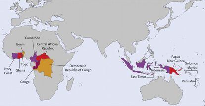 The 13 countries where yaws is endemic.