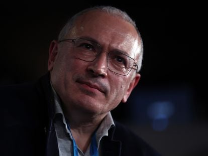 Ex-oligarch and opposition activist Mikhail Khodorkovsky at a conference on Russia in Munich, Germany, on February 18.