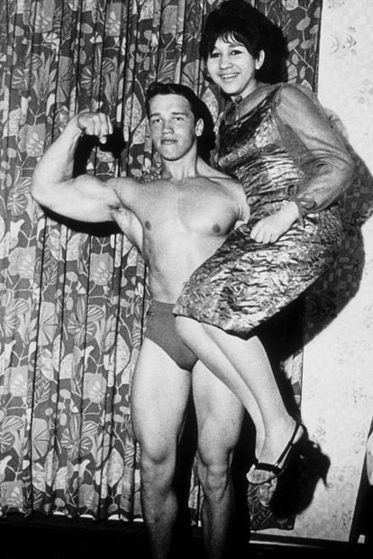 An 18-year-old Arnold Schwarzenegger lifts a friend in Austria in 1965.