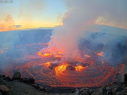 An eruption takes place on the summit of the Kilauea volcano in Hawaii, Wednesday morning, June 7, 2023.