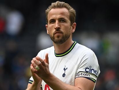 Tottenham Hotspur's Harry Kane reacts after the English Premier League match between Tottenham Hotspur and Brentford FC in London, Britain, 20 May 2023.