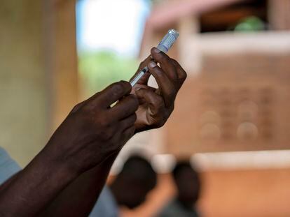 Malaria vaccination in Tomali, a town in Malawi, in 2019.